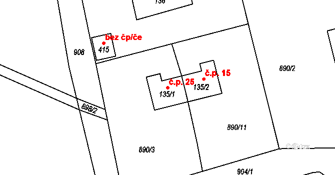 Lachovice 25, Vyšší Brod na parcele st. 135/1 v KÚ Hrudkov, Katastrální mapa