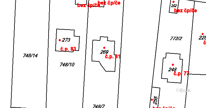 Drnek 81 na parcele st. 269 v KÚ Drnek, Katastrální mapa