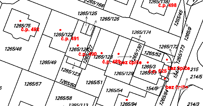 Pokratice 489, Litoměřice na parcele st. 1265/128 v KÚ Pokratice, Katastrální mapa