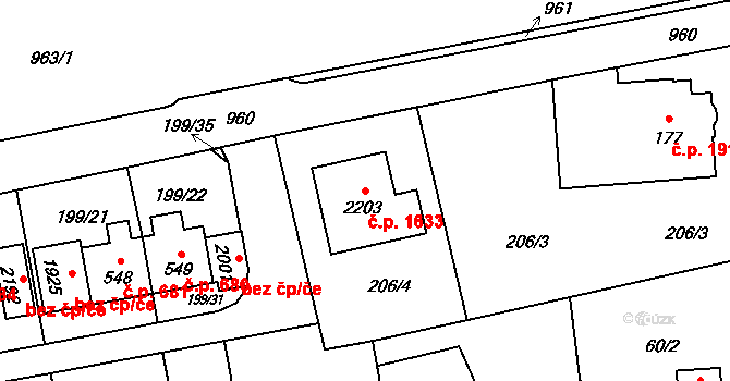 Hrabůvka 1633, Ostrava na parcele st. 2203 v KÚ Hrabůvka, Katastrální mapa