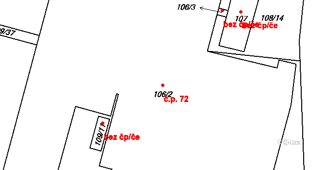 Kojetín II-Popůvky 72, Kojetín na parcele st. 106/2 v KÚ Popůvky u Kojetína, Katastrální mapa