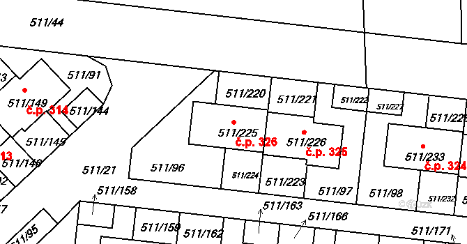 Jinočany 326 na parcele st. 511/225 v KÚ Jinočany, Katastrální mapa