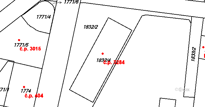 Česká Lípa 3284 na parcele st. 1832/4 v KÚ Česká Lípa, Katastrální mapa