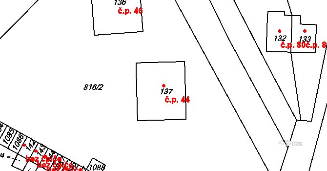 Hošťálkovy 44 na parcele st. 137 v KÚ Hošťálkovy, Katastrální mapa