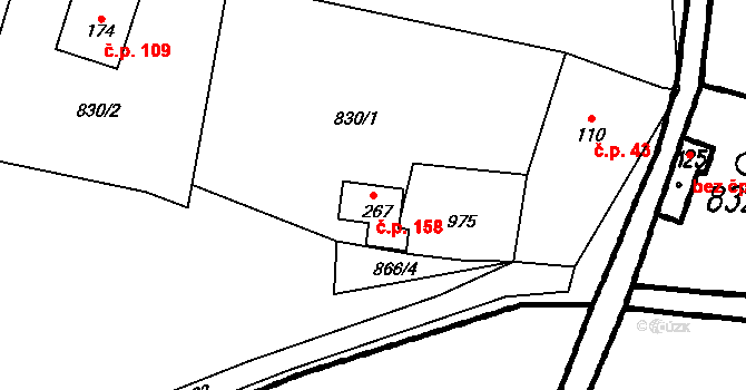Veselá 158, Zašová na parcele st. 267 v KÚ Veselá u Valašského Meziříčí, Katastrální mapa