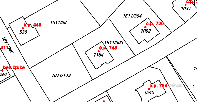 Rotava 745 na parcele st. 1184 v KÚ Rotava, Katastrální mapa