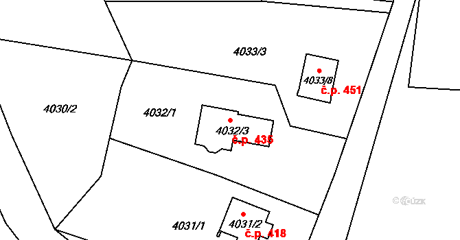 Lískovec 435, Frýdek-Místek na parcele st. 4032/3 v KÚ Lískovec u Frýdku-Místku, Katastrální mapa