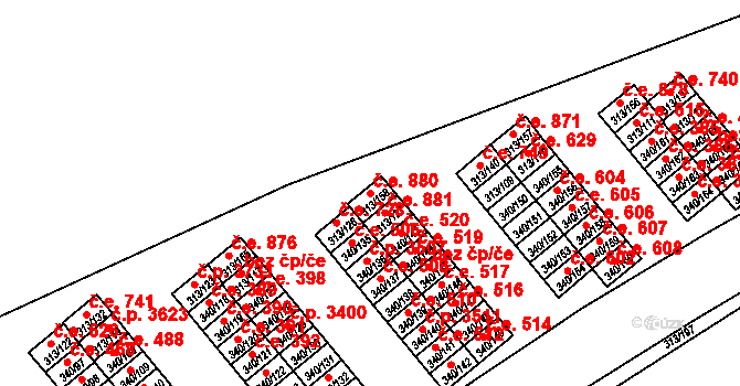 Vyškov-Předměstí 880, Vyškov na parcele st. 313/158 v KÚ Vyškov, Katastrální mapa