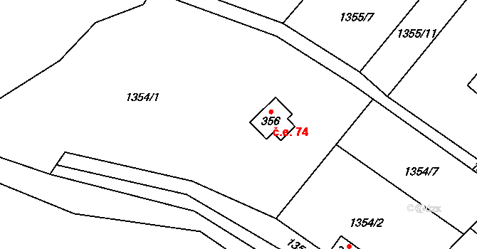 Doubravník 74 na parcele st. 356 v KÚ Doubravník, Katastrální mapa