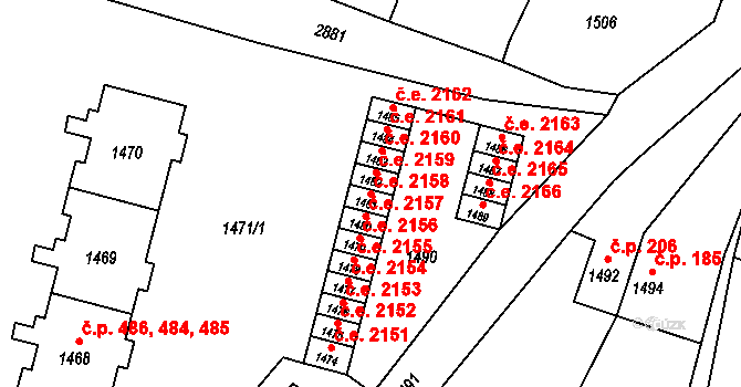 Hlubočky 2158 na parcele st. 1481 v KÚ Hlubočky, Katastrální mapa