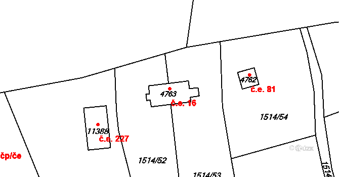 Cihelna 16, Pardubice na parcele st. 4763 v KÚ Pardubice, Katastrální mapa