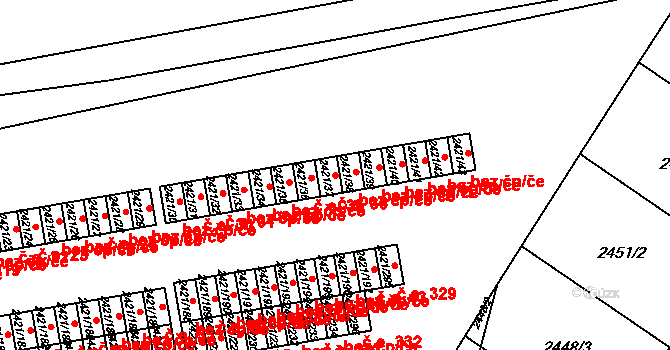 Nouzka 36, Vyškov na parcele st. 2421/37 v KÚ Vyškov, Katastrální mapa