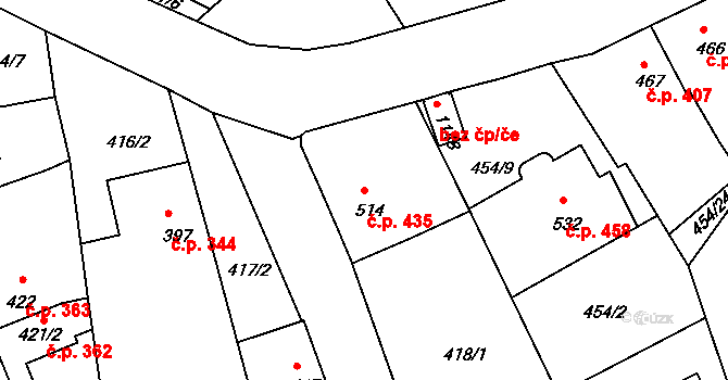 Luhačovice 435 na parcele st. 514 v KÚ Luhačovice, Katastrální mapa