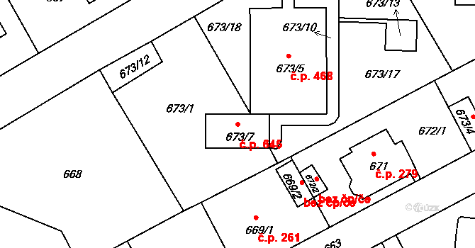 Liberec XI-Růžodol I 645, Liberec na parcele st. 673/7 v KÚ Růžodol I, Katastrální mapa