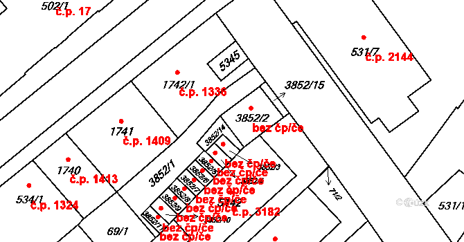 Břeclav 40779378 na parcele st. 3852/2 v KÚ Břeclav, Katastrální mapa