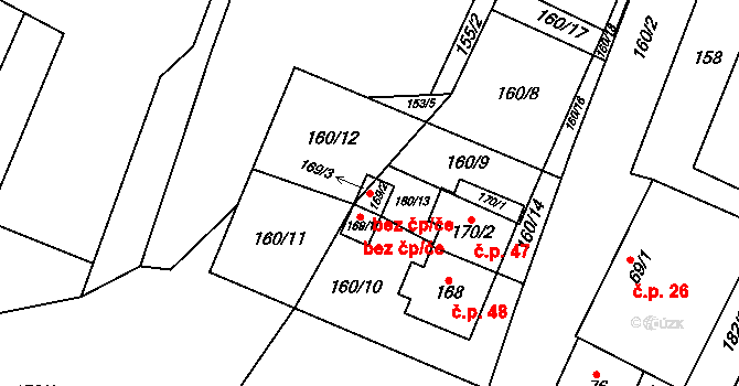 Suchdol nad Lužnicí 40999378 na parcele st. 169/2 v KÚ Bor, Katastrální mapa