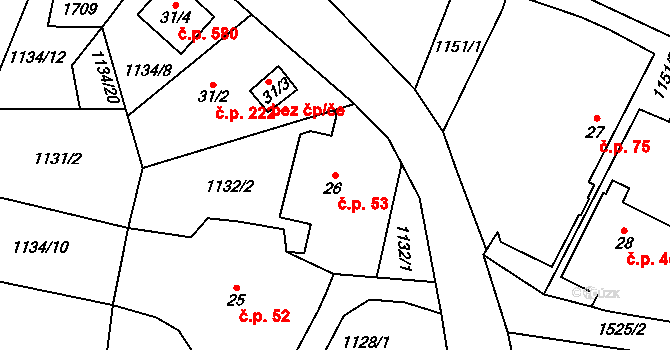 Příluky 53, Zlín na parcele st. 26 v KÚ Příluky u Zlína, Katastrální mapa