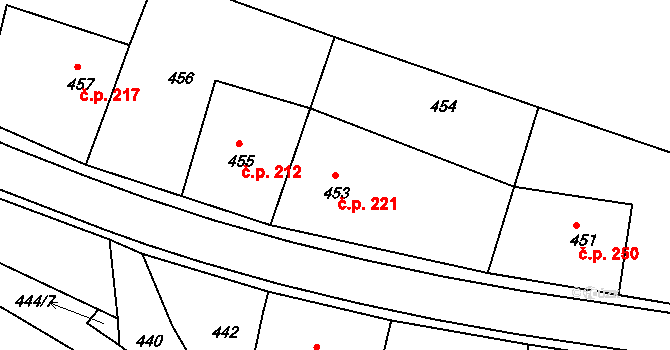 Štípa 221, Zlín na parcele st. 453 v KÚ Štípa, Katastrální mapa