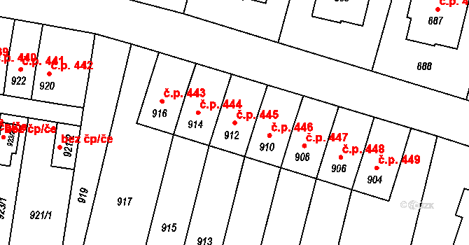 Vítkov 445 na parcele st. 912 v KÚ Vítkov, Katastrální mapa