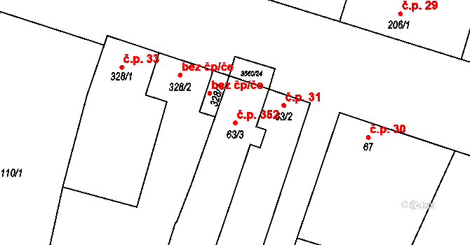 Hrabětice 43458378 na parcele st. 63/3 v KÚ Hrabětice, Katastrální mapa