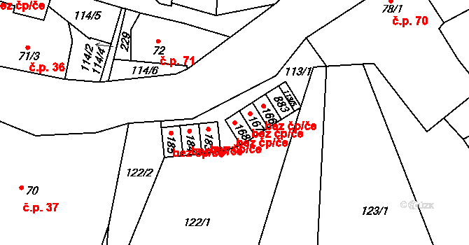 Vamberk 44245378 na parcele st. 168 v KÚ Merklovice, Katastrální mapa
