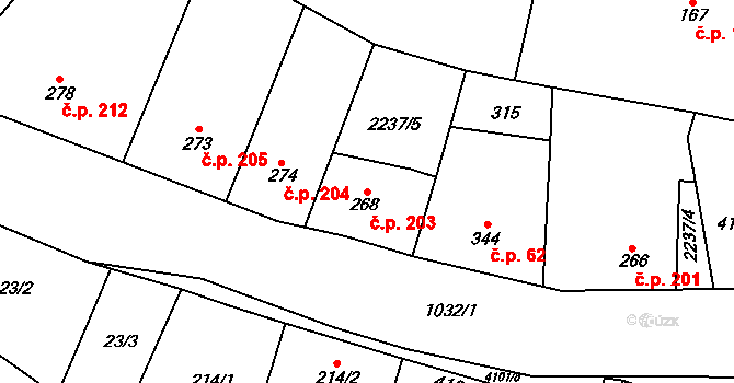 Brankovice 203 na parcele st. 268 v KÚ Brankovice, Katastrální mapa