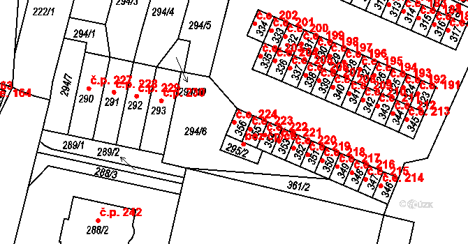Újezdeček 224 na parcele st. 356 v KÚ Újezdeček, Katastrální mapa