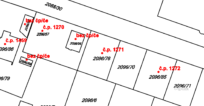 Hlučín 1271 na parcele st. 2096/78 v KÚ Hlučín, Katastrální mapa