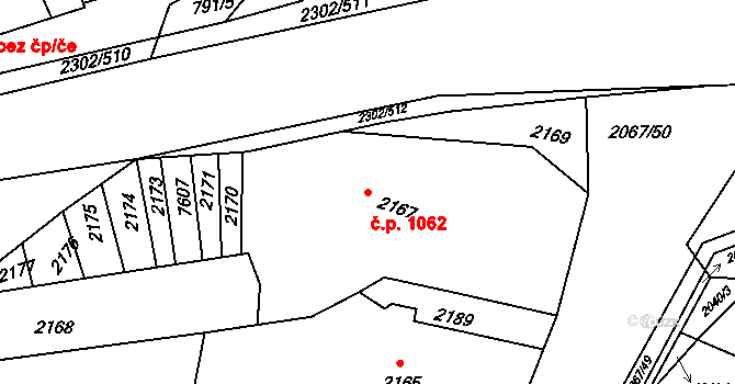 Hluk 1062 na parcele st. 2167 v KÚ Hluk, Katastrální mapa
