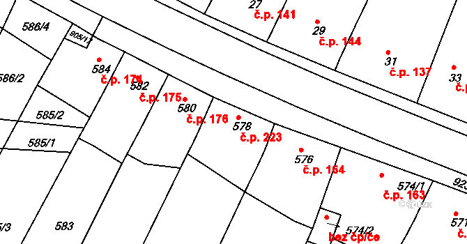 Vícemilice 223, Bučovice na parcele st. 578 v KÚ Vícemilice, Katastrální mapa