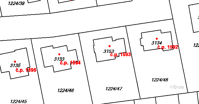 Lipník nad Bečvou I-Město 1593, Lipník nad Bečvou na parcele st. 3153 v KÚ Lipník nad Bečvou, Katastrální mapa