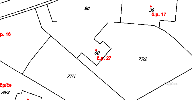 Liboměřice 27 na parcele st. 60 v KÚ Liboměřice, Katastrální mapa