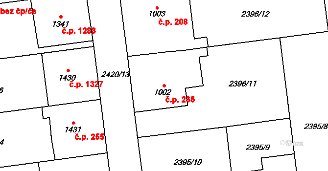 Choceň 235 na parcele st. 1002 v KÚ Choceň, Katastrální mapa