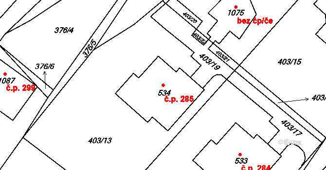 Orlice 285, Letohrad na parcele st. 534 v KÚ Orlice, Katastrální mapa