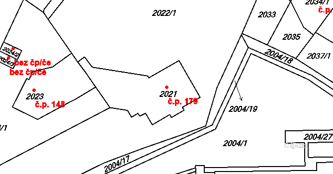 Pražské Předměstí 179, Vysoké Mýto na parcele st. 2021 v KÚ Vysoké Mýto, Katastrální mapa