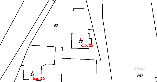 Podolí 25, Borač na parcele st. 36 v KÚ Podolí u Borače, Katastrální mapa