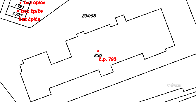 Přeštice 793 na parcele st. 836 v KÚ Přeštice, Katastrální mapa
