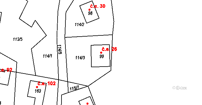 Míčov 26, Míčov-Sušice na parcele st. 99 v KÚ Míčov, Katastrální mapa