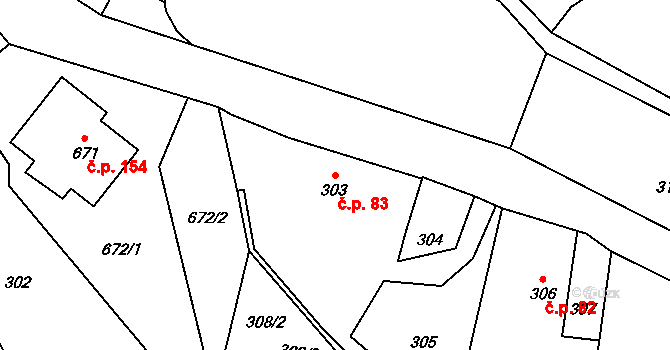 Černčice 83 na parcele st. 303 v KÚ Černčice, Katastrální mapa