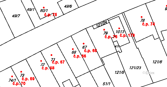 Popkovice 65, Pardubice na parcele st. 67 v KÚ Popkovice, Katastrální mapa