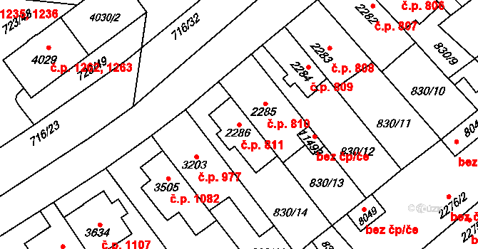 Bílé Předměstí 811, Pardubice na parcele st. 2286 v KÚ Pardubice, Katastrální mapa