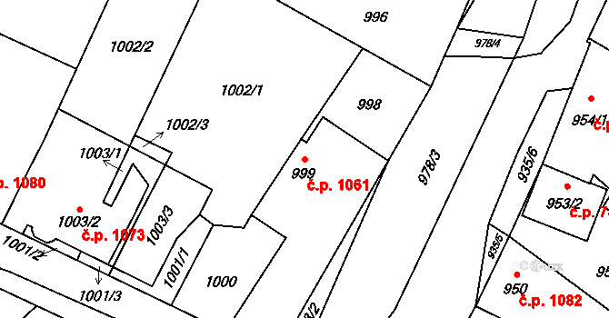 Mohelnice 1061 na parcele st. 999 v KÚ Mohelnice, Katastrální mapa