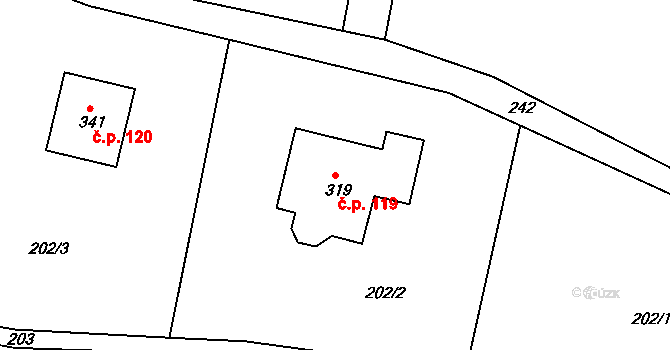 Bražec 119, Náchod na parcele st. 319 v KÚ Bražec, Katastrální mapa