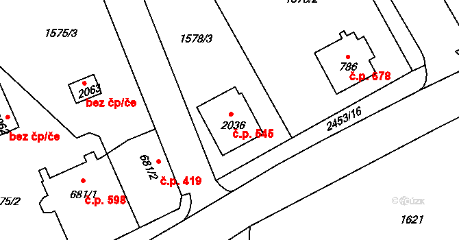 Humpolec 545 na parcele st. 2036 v KÚ Humpolec, Katastrální mapa