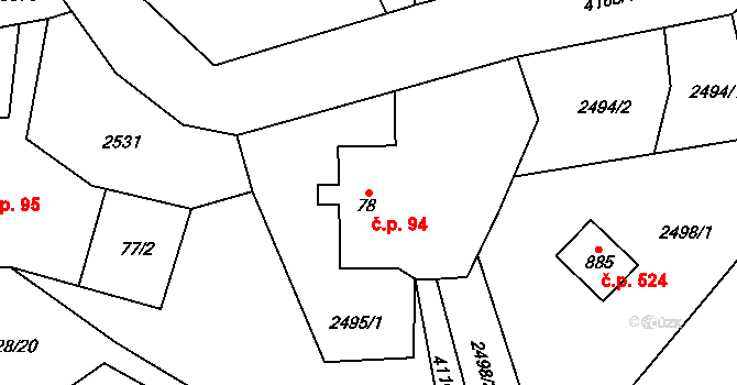Libouchec 94 na parcele st. 78 v KÚ Libouchec, Katastrální mapa