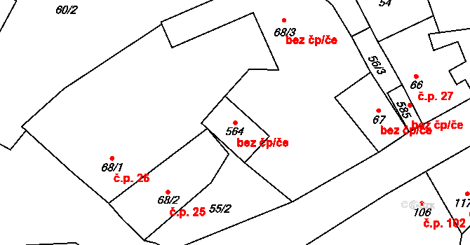 Bečov 93957378 na parcele st. 564 v KÚ Bečov u Mostu, Katastrální mapa