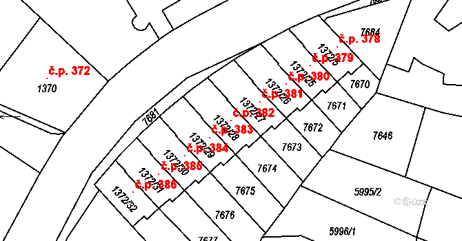 Telč-Štěpnice 382, Telč na parcele st. 1372/28 v KÚ Telč, Katastrální mapa