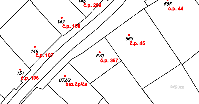 Borkovany 357 na parcele st. 670 v KÚ Borkovany, Katastrální mapa