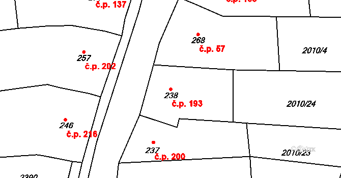 Morkůvky 193 na parcele st. 238 v KÚ Morkůvky, Katastrální mapa