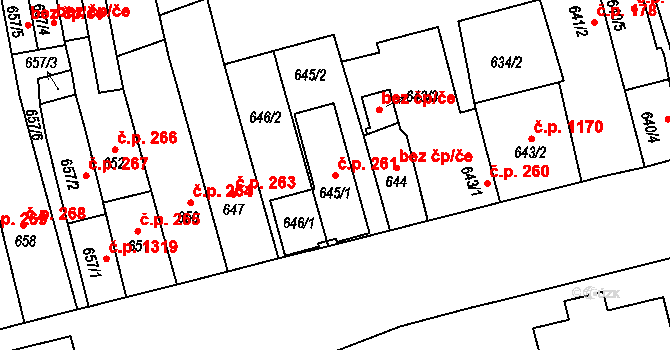 Holešov 261 na parcele st. 645/1 v KÚ Holešov, Katastrální mapa